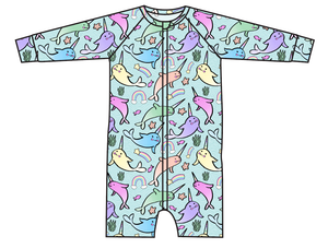 Pastel Narwhals Swim One Piece Rashguard Suit