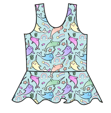 Load image into Gallery viewer, Pastel Narwhals Swim Peplum Swim Top