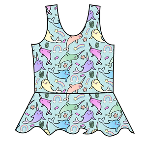 Pastel Narwhals Swim Peplum Swim Top