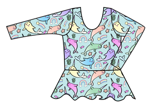 Pastel Narwhals Swim Peplum Swim Top