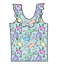 Load image into Gallery viewer, Pastel Narwhals Swim Ruffle Neck Swim Top