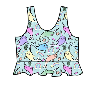 Pastel Narwhals Swim Peplum Swim Top