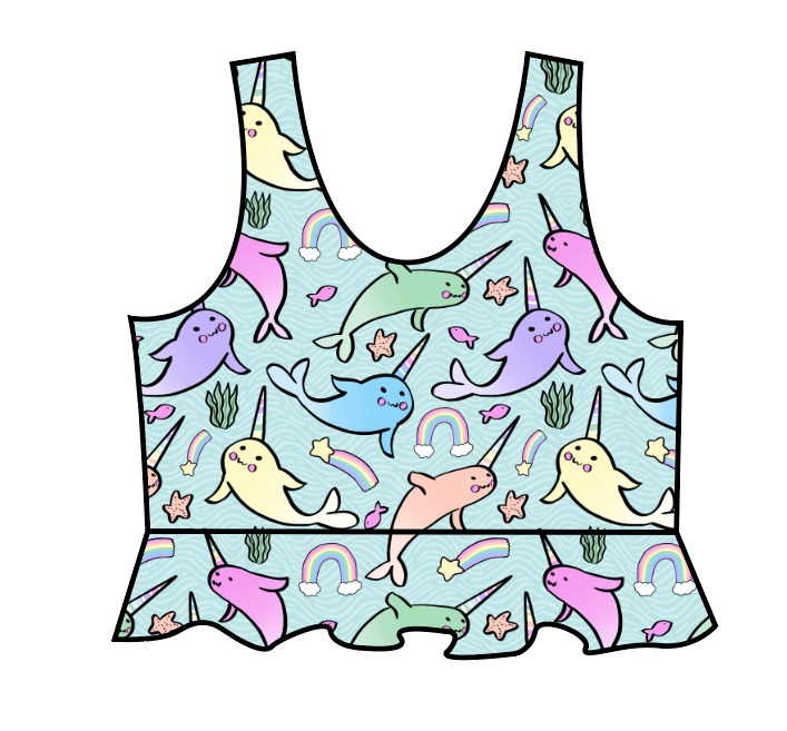 Pastel Narwhals Swim Peplum Swim Top