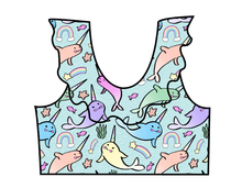 Load image into Gallery viewer, Pastel Narwhals Swim Ruffle Neck Swim Top