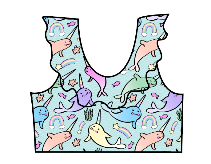 Pastel Narwhals Swim Ruffle Neck Swim Top