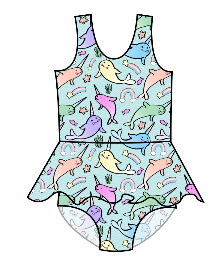 Pastel Narwhals Swim Skirted One Piece Swim Suit