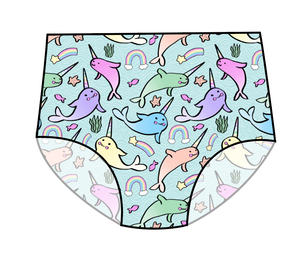 Pastel Narwhals Swim High Waisted Swim Bottoms