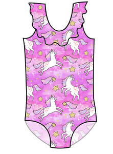 Pink Unicorn Club Swim Ruffle Neck One Piece Swim Suit