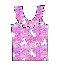 Load image into Gallery viewer, Pink Unicorn Club Swim Ruffle Neck Swim Top