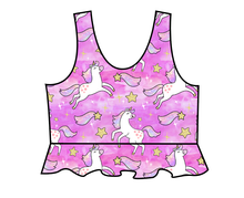 Load image into Gallery viewer, Pink Unicorn Club Swim Peplum Swim Top