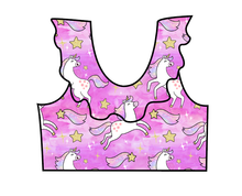 Load image into Gallery viewer, Pink Unicorn Club Swim Ruffle Neck Swim Top