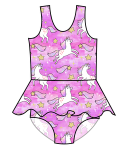 Pink Unicorn Club Swim Skirted One Piece Swim Suit