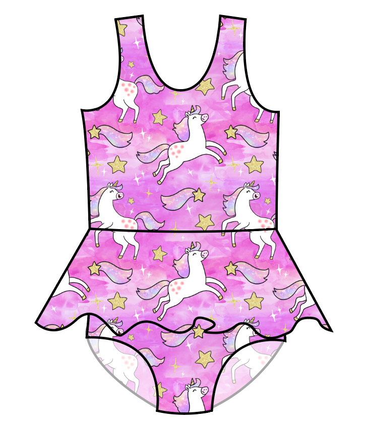 Pink Unicorn Club Swim Skirted One Piece Swim Suit