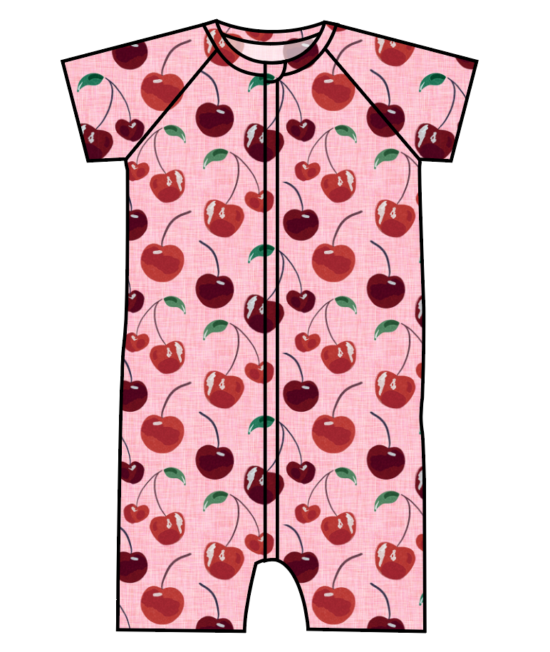 Cheerful Cherries Swim One Piece Rashguard Suit