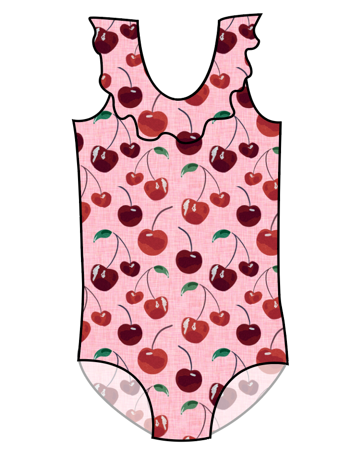 Cheerful Cherries Swim Ruffle Neck One Piece Swim Suit