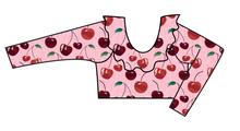 Load image into Gallery viewer, Cheerful Cherries Swim Ruffle Neck Swim Top