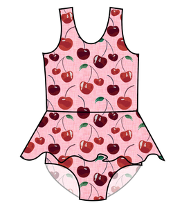 Cheerful Cherries Swim Skirted One Piece Swim Suit