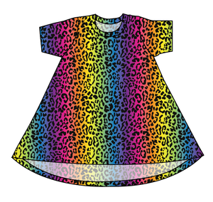 Neon Leopard Basic T-Shirt Dress