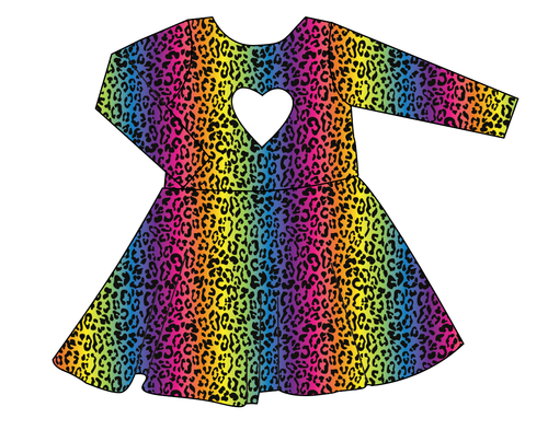 Neon Leopard Molly Heart Back Twirly Dress