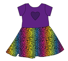 Load image into Gallery viewer, Neon Leopard Molly Heart Back Twirly Dress