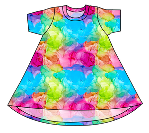 Rainbow Splash Basic T-Shirt Dress