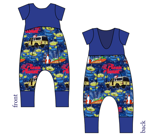 Pizza Planet Low Back Romper and Bubble Romper