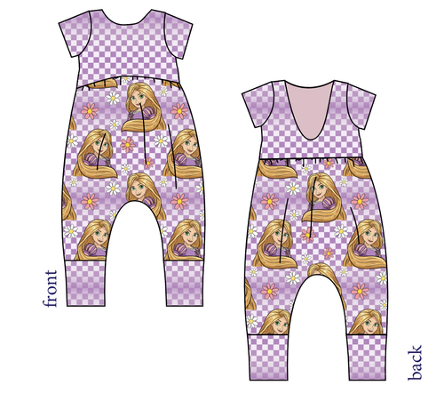 Tower Princess Check Low Back Romper and Bubble Romper