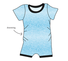 Load image into Gallery viewer, Soft Blue Swirls Grow With Me Pants And Shorts Romper