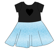 Load image into Gallery viewer, Soft Blue Swirls Molly Heart Back Twirly Dress