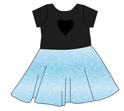 Soft Blue Swirls Molly Heart Back Twirly Dress