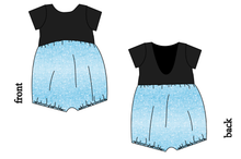 Load image into Gallery viewer, Soft Blue Swirls Low Back Romper and Bubble Romper