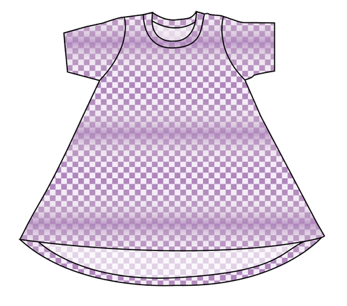 Purple Check Basic T-Shirt Dress