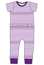 Load image into Gallery viewer, Purple Check Bennett Pants and Shorts Length T-Shirt Romper
