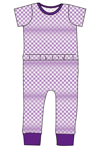 Purple Check Bennett Pants and Shorts Length T-Shirt Romper