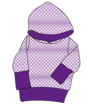 Load image into Gallery viewer, Purple Check Grow With Me Hoodie (or Crewneck)