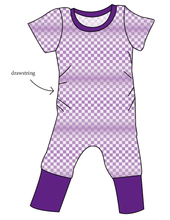 Load image into Gallery viewer, Purple Check Grow With Me Pants And Shorts Romper