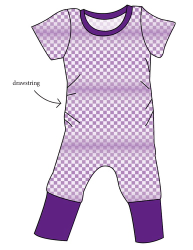 Purple Check Grow With Me Pants And Shorts Romper