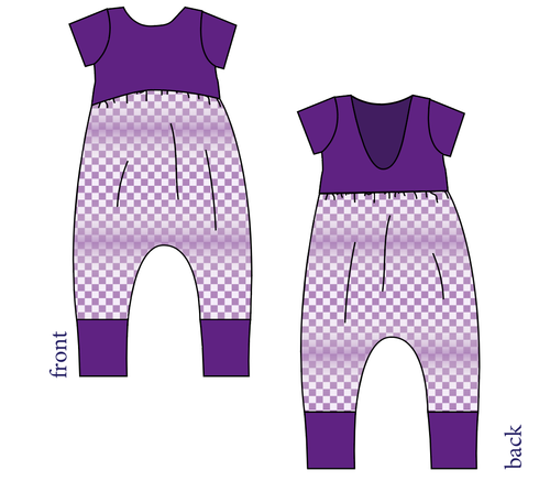 Purple Check Low Back Romper and Bubble Romper