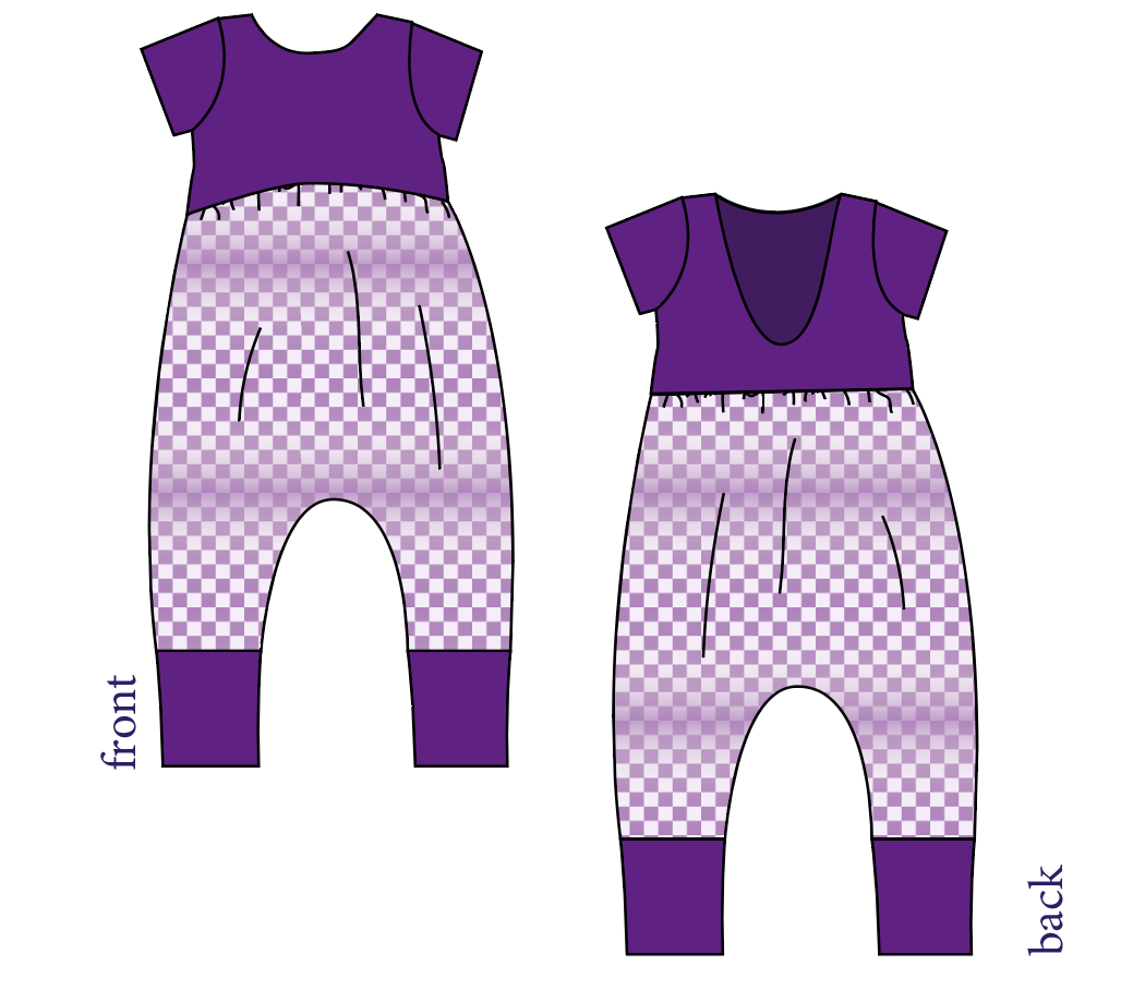 Purple Check Low Back Romper and Bubble Romper