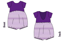 Load image into Gallery viewer, Purple Check Low Back Romper and Bubble Romper