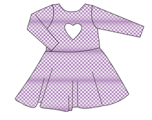 Load image into Gallery viewer, Purple Check Molly Heart Back Twirly Dress