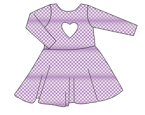 Purple Check Molly Heart Back Twirly Dress