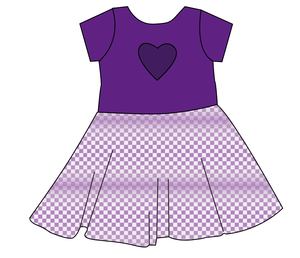 Purple Check Molly Heart Back Twirly Dress