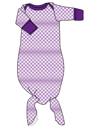 Purple Check Newborn Knotted Gown