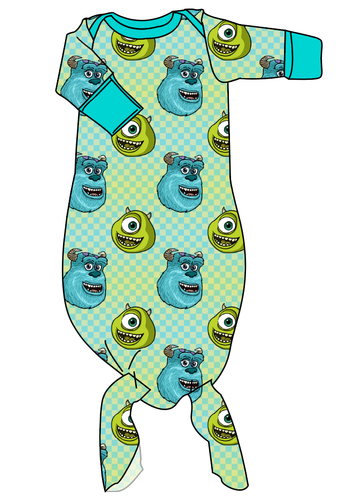 Monster Check Newborn Knotted Gown