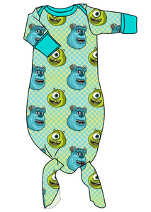 Monster Check Newborn Knotted Gown