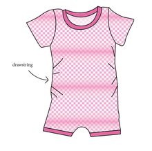 Load image into Gallery viewer, Pink Check Grow With Me Pants And Shorts Romper