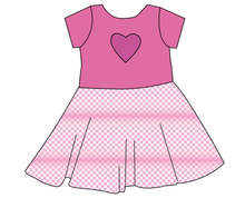 Load image into Gallery viewer, Pink Check Molly Heart Back Twirly Dress