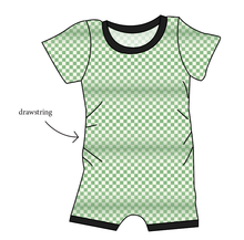 Load image into Gallery viewer, Green Check Grow With Me Pants And Shorts Romper