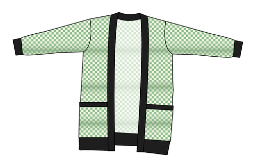 Green Check Ladies' Grandpa Cardigan